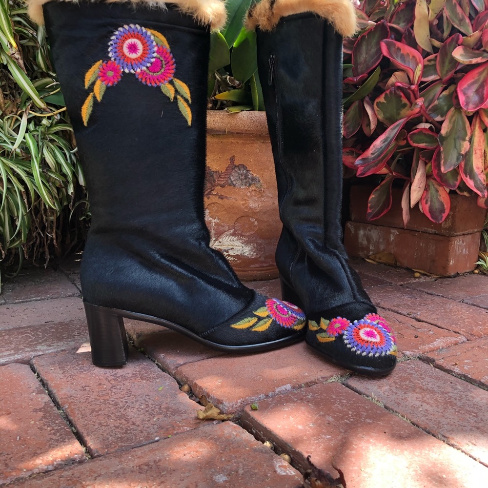 Anna Sui embroidered black boots.